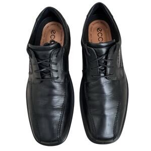 Ecco Men 10.5 Helsinki Dress Shoes Black Leather Lace Up Size 44 Office Comfort
